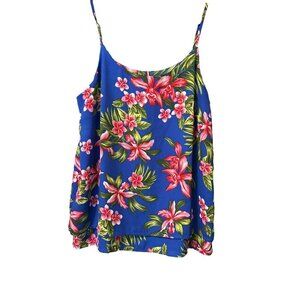 Womens TOMMY HILFIGER Blue Tropical Floral Metal Logo Adj Strap Sleeveless